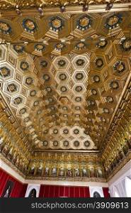 View of the ceiling of the Hall of Kings of El Alcazar in Segovia, Spain