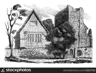 View of the Chapel of Jane Grey and she dwelt round, vintage engraved illustration. Colorful History of England, 1837.