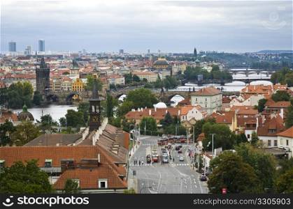 view of the Charles bridge and the cityscape of Prague