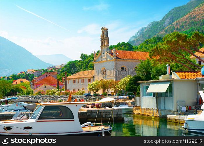 View Of The Church And Monastery Of St. Nicholas In Prcanj, Montenegro