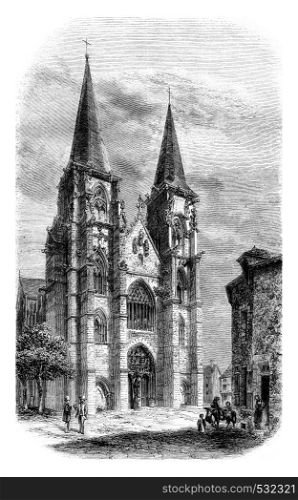 View of the Church of Mouron, vintage engraved illustration. Magasin Pittoresque 1852.