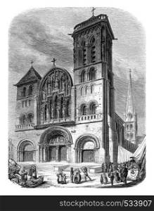 View of the church of Vezelay, vintage engraved illustration. Magasin Pittoresque 1853.