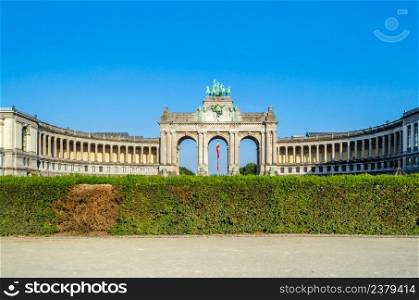 "View of the Cinquantenaire Arch constructed in 1905, located in the Cinquantenaire Park(French for "Fiftieth Anniversary"), in the European Quarter in Brussels, Belgium"