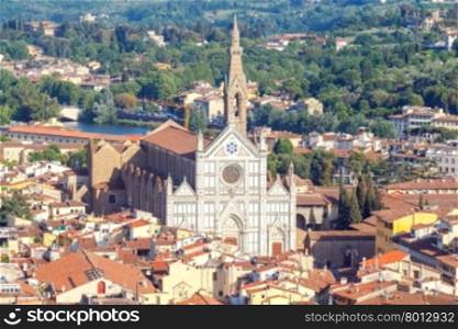 View of the city and the church of Santa Croce from the observation deck of the Duomo.. Florence. Church of Santa Croce.
