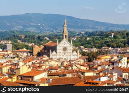 View of the city and the church of Santa Croce from the observation deck of the Duomo.. Florence. Church of Santa Croce.