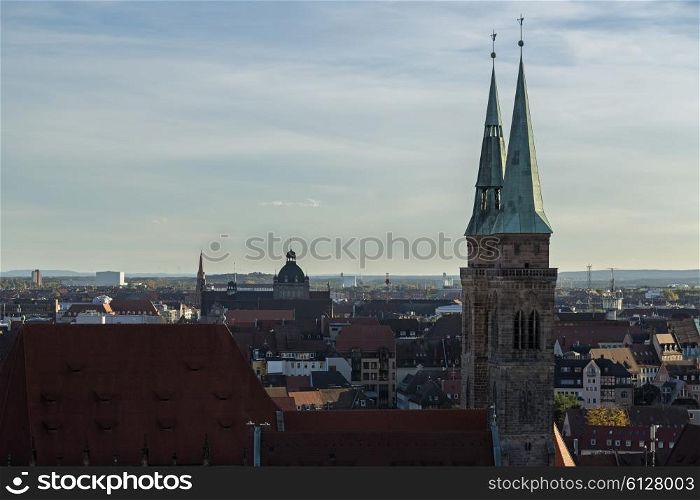 View of the city, church, sky, clouds in Nuremberg, Germany&#xA;