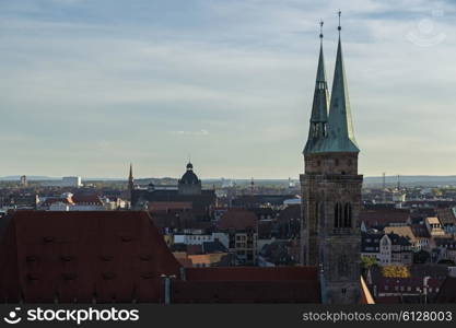 View of the city, church, sky, clouds in Nuremberg, Germany&#xA;