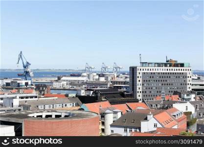 View of the city of Aarhus in Denmark from a rooftop