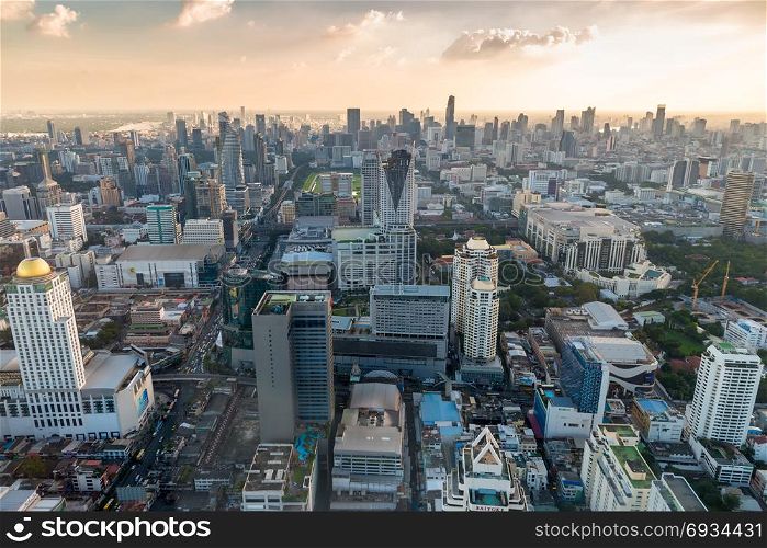 view of the city of Bangkok, the capital of Thailand with a skyscraper