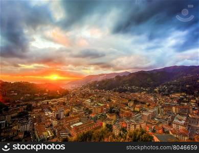 view of the city of Carrara using HDR technique at sunset
