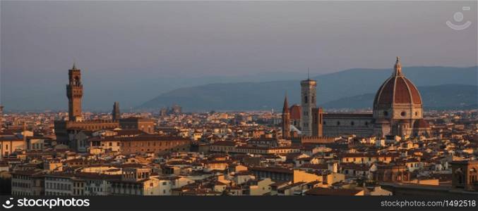 View of the city of Florence early in the morning. Tuscan cityscape. Horizontal image.