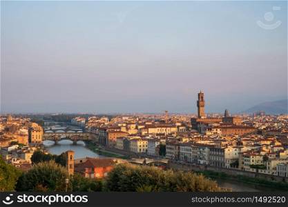 View of the city of Florence early in the morning. Tuscan cityscape. Horizontal image.