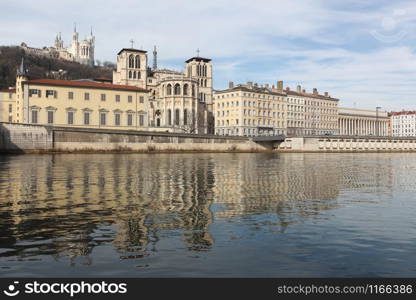 View of the city of Lyon with Saone river, France