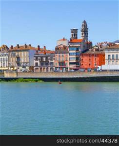 View of the city of Macon with Saone river in Burgundy, France