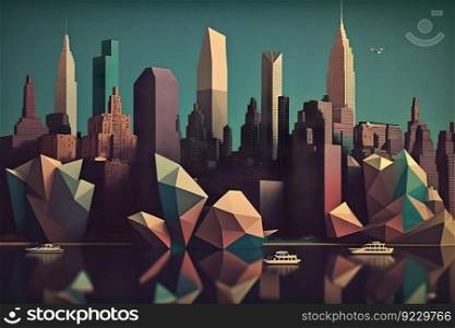 View of the city of New York from paper in the style of origami. Neural network AI generated art. View of the city of New York from paper in the style of origami. Neural network AI generated
