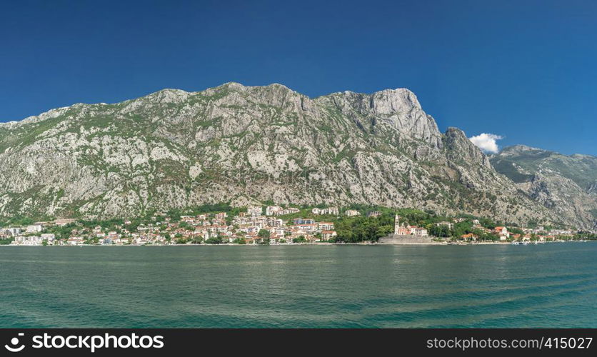 View of the city of Perast in the Bay of Kotor, Montenegro. Panoramic view of Perast, Montenegro