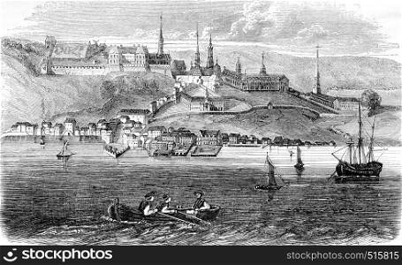 View of the city of Quebec, Canada's capital, vintage engraved illustration. Magasin Pittoresque 1844.