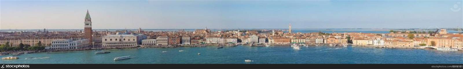 View of the city of Venice. Wide panoramic view of the city of Venice, including Piazza San Marco (meaning St Mark Square) of Venice, Italy