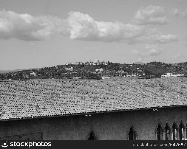 View of the city of Verona, Italy in black and white. View of the city of Verona black and white