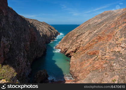 View of the cliffs and rocks in Berlenga island, Portugal. Berlenga island