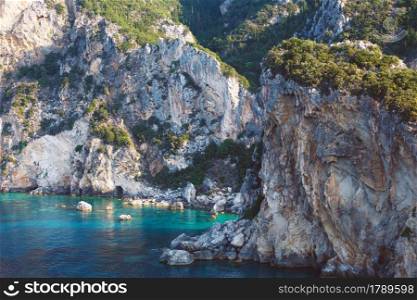 view of the cliffs of the Paleokastritsa bay. island of Corfu, Greece