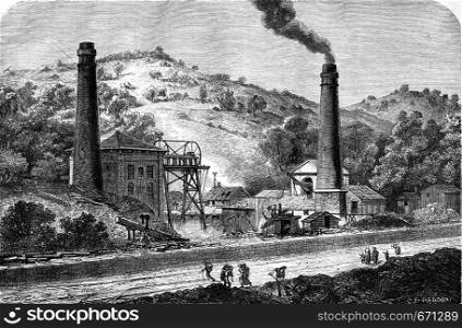 View of the coal pit Glyn, near Pontypool. vintage engraved illustration. Le Tour du Monde, Travel Journal, (1865).