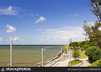 View of the coastal area around the Redcliffe Peninsula, Queensland, Australia, on a sunny day.