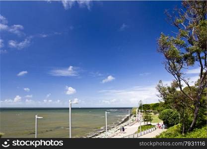 View of the coastal area around the Redcliffe Peninsula, Queensland, Australia, on a sunny day.