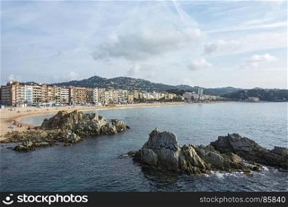 View of the coastline and the beach of Lloret de Mar (Spain, Catalonia)