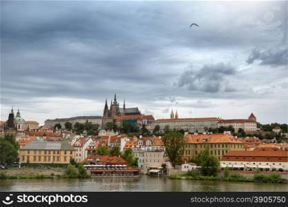 View of the district of Hradcany and St. Vitus Cathedral in Prague