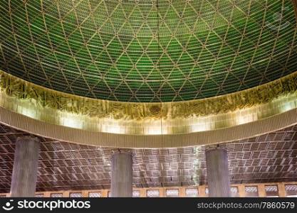 View of the dome and ceiling inside Jakarta mosque