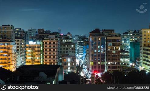View of the downtown area of the city of Dar Es Salaam, Tanzania, at night