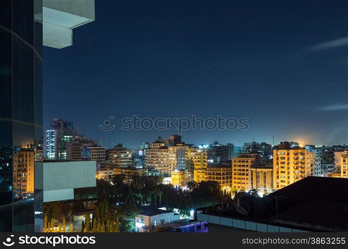 View of the downtown area of the city of Dar Es Salaam, Tanzania, at night