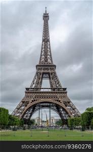 View of the Eiffel Tower in Paris, France, from the Ch&s de Mars