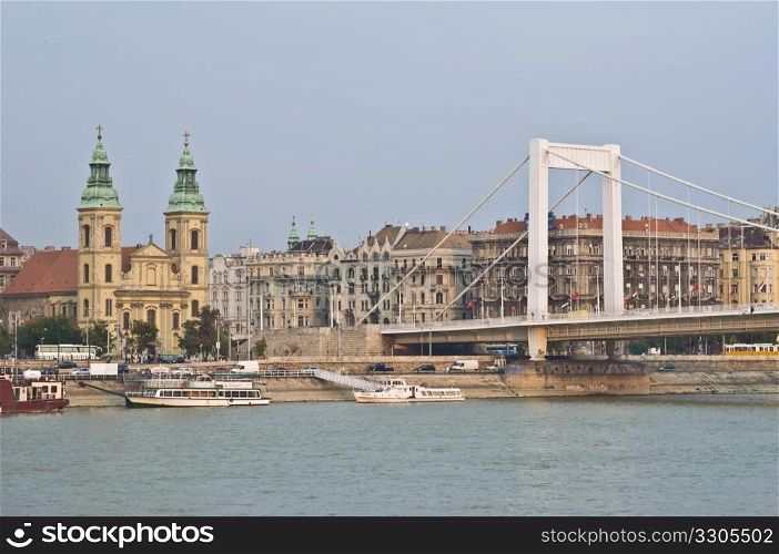 view of the Elizabeth bridge crossing the Danube in Budapest