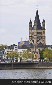 view of the embankment in Cologne and the Great St. Martin church