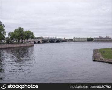 view of the embankment of the river Neva in cloudy weather. view of the embankment of the river Neva