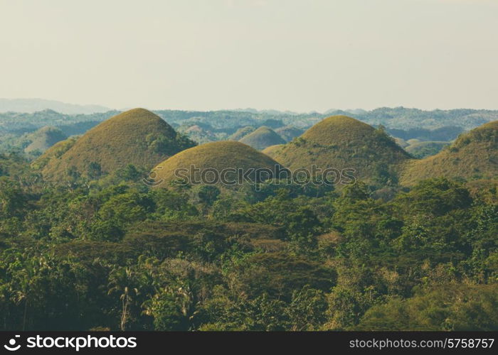 View of the famous and unusual Chocolate Hills in Bohol, Philippines