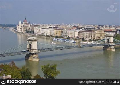 view of the famous chain bridge in Budapest