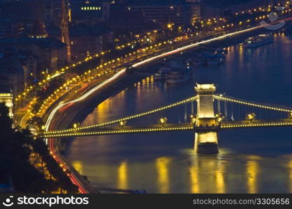 view of the famous chain bridge in Budapest