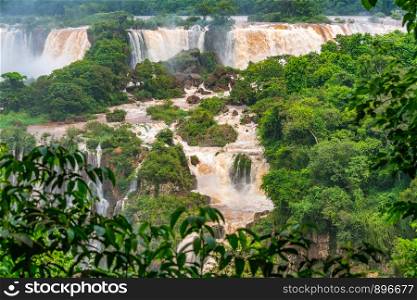 View of the famous Iguazu Falls from Brazilian side. Iguazu falls are waterfalls of the Iguazu River at the border of Argentina and Brazil