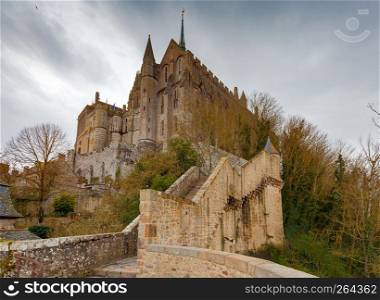 View of the fortifications of St. Michel Abbeys. France.. France. Abbey of Saint Michel.