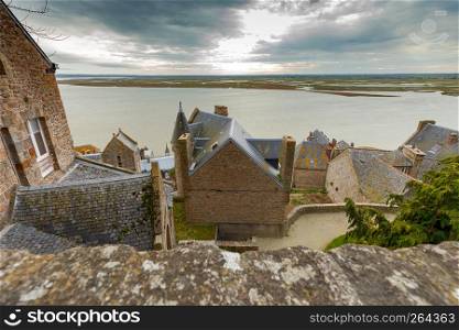 View of the fortifications of St. Michel Abbeys. France.. France. Abbey of Saint Michel.