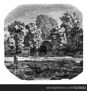 View of the Fountain Egerie, in the countryside of Rome, vintage engraved illustration. Magasin Pittoresque 1846.