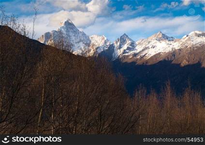 View of the four peaks of Mount Siguniang covered with snow in Sichuan, China