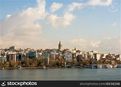 View of the Galata Tower from the Golden Horn of Istanbul
