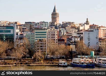 View of the Galata Tower from the Golden Horn of Istanbul