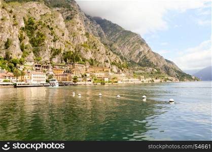 View of the Garda Lake . View of the Garda Lake and the old town of Limone in Italy