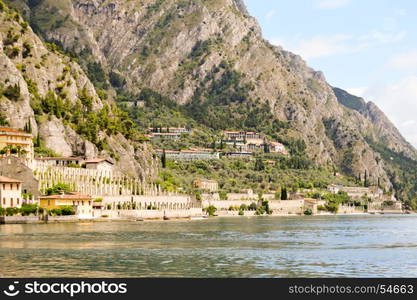 View of the Garda Lake . View of the Garda Lake and the old town of Limone in Italy