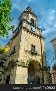 View of the Gothic Santa Maria Basilica in the town of Portugalete, Basque Country, Spain